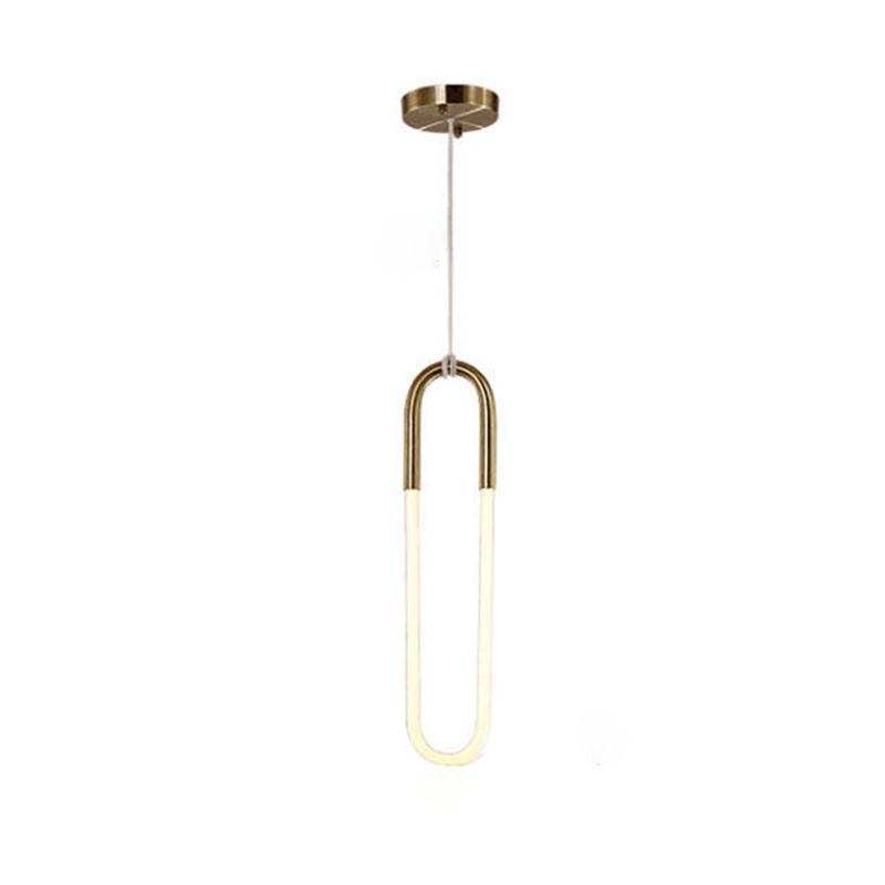 Metal Oblong Hanging Light Fixture Minimalist Style LED Gold Pendant Light Fixture
