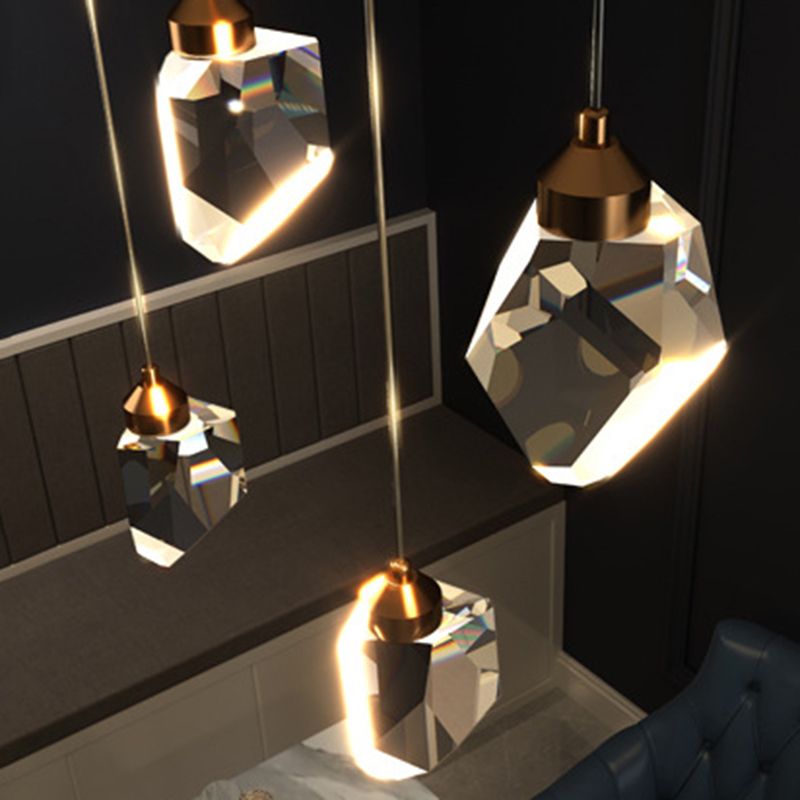 Modern Luxury LED Pendant Light Copper Geometric Hanging Lamp with Crystal Shade