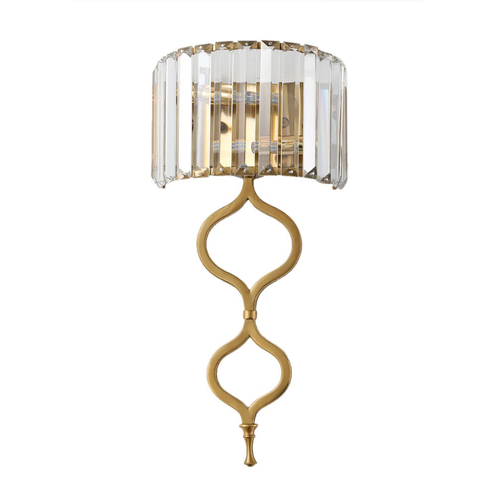 Contemporary 2 Lights Wall Mount Light with Crystal Rectangle Shade Brass Half Cylinder Sconce Light