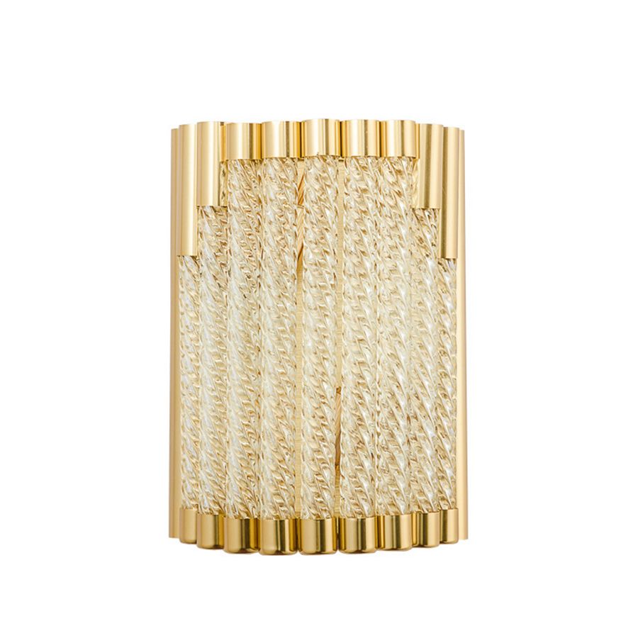 Retro 2 Lights Wall Mounted Lighting Gold Tube Sconce Light Fixture with Crystal Shade