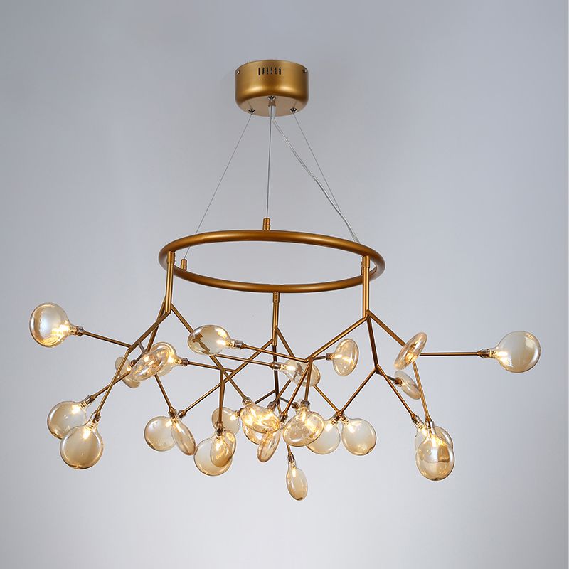 Postmodern Twig Hanging Light Fixture Glass Bedroom Ceiling Chandelier with Metal Ring