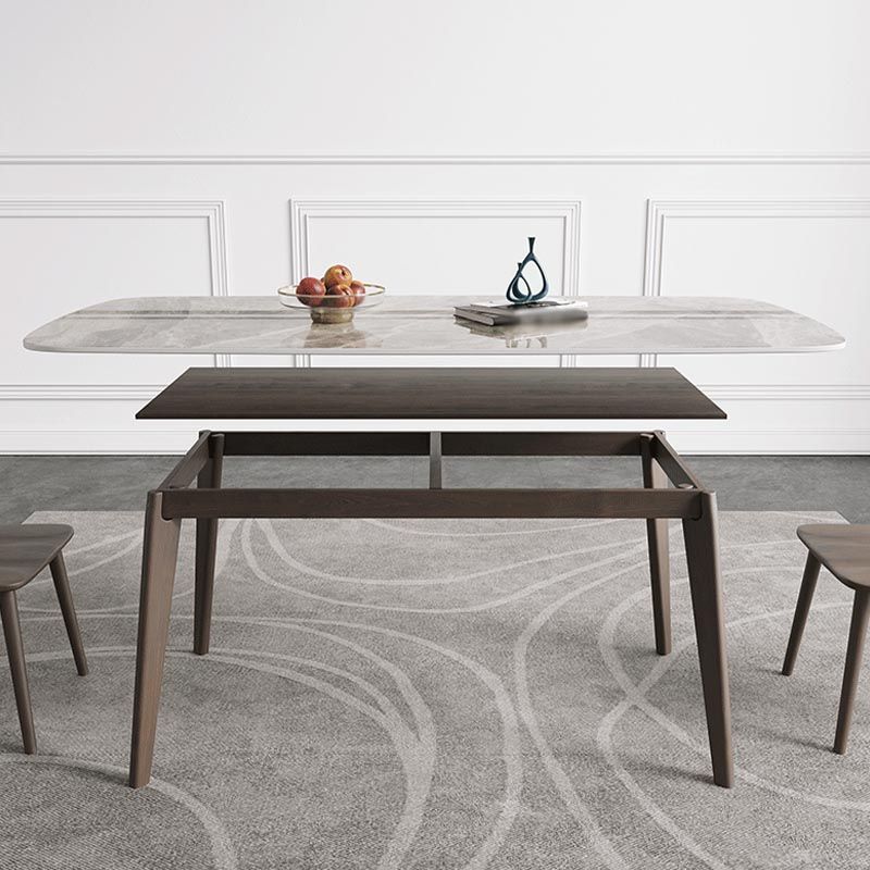 Modern Style Dining Table Sintered Stone Table with Wooden Base