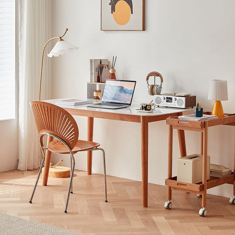 Modern Rectangle Dining Table Sintered Stone Top Table with 4 Wood Legs