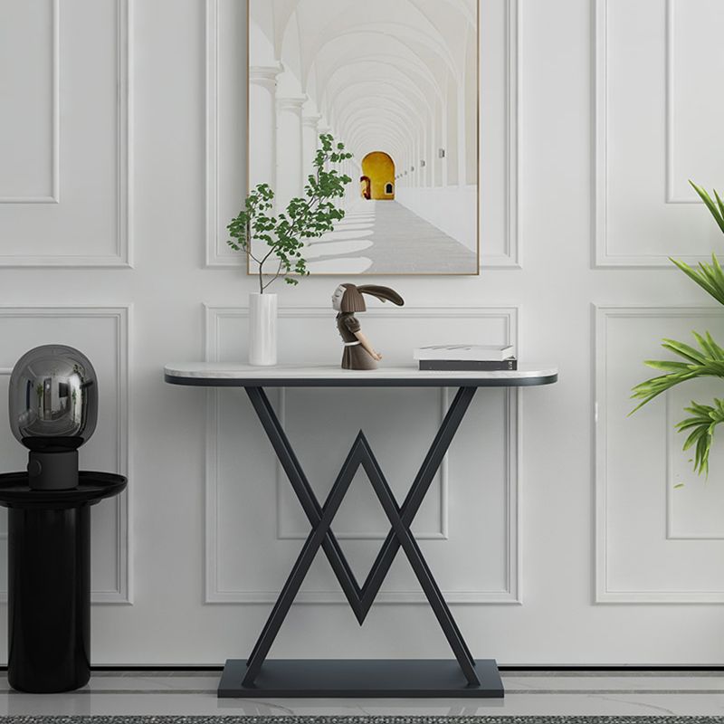 Marble Sofa Console Table Antique Finish Console Accent Table with Shelf