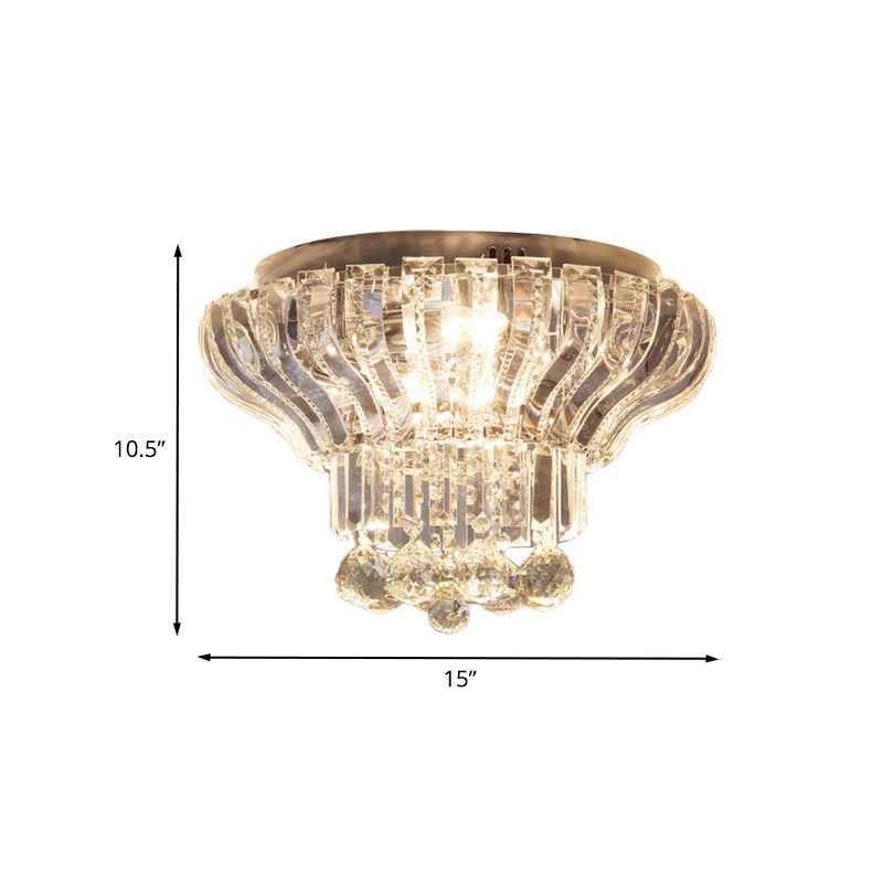 Flared LED Flush Mount Light Minimalist Clear Crystal Close to Ceiling Lighting for Bedroom
