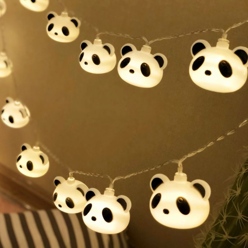 40 Heads Nursery Lighting String Cartoon White Battery/USB Powered LED Party Light with Panda Plastic Shade, 6m