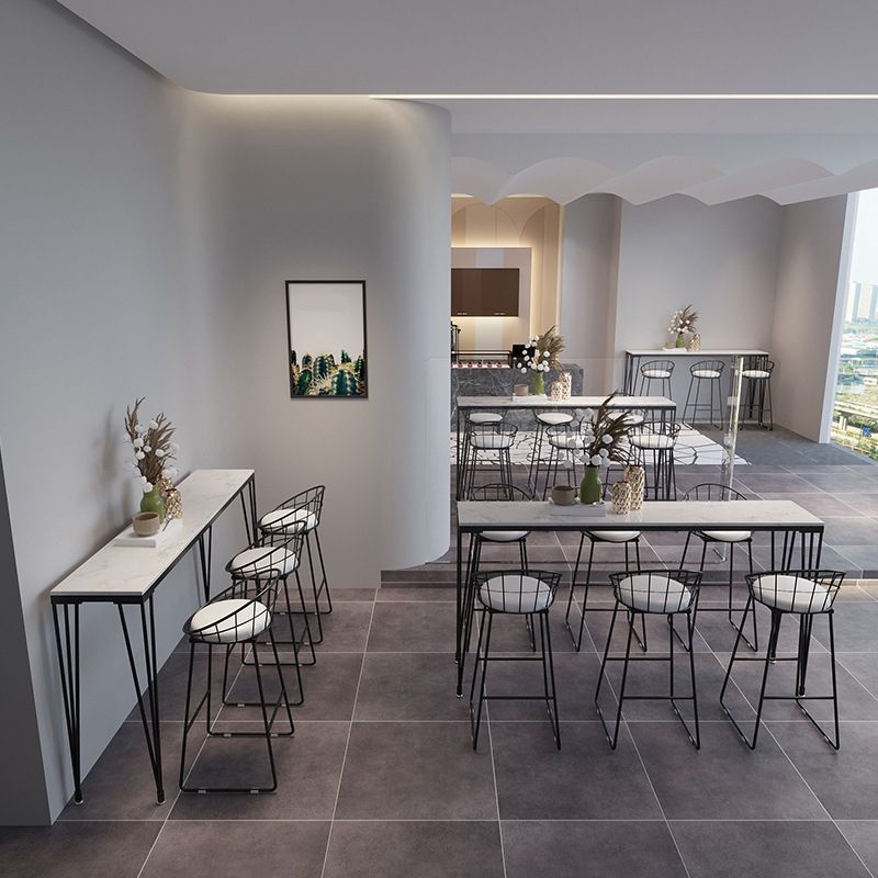 Black Metal Base Dining Stools Contemporary Round Bar Stools with Footrest