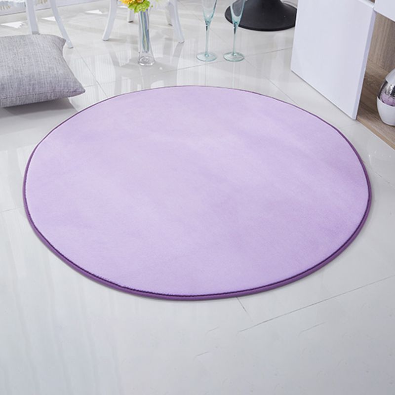 Circular Solid Color Area Rug Polyester Easy Care Carpet for Living Room