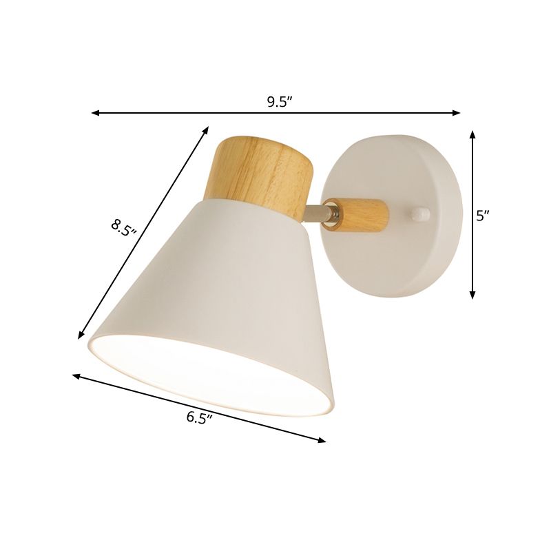 Modernism Conical Sconce Metal 1 Bulb Wall Mount Light Fixture in White with Wood Cap