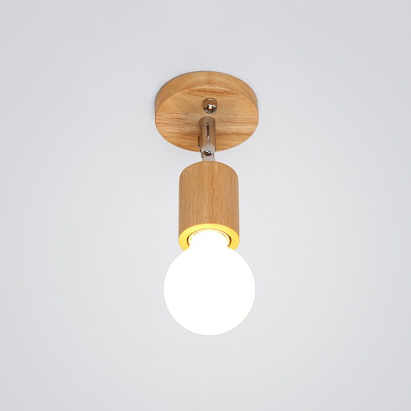 Contemporary Cylinder Flush Light Fixture Wood Flush Mount Lights in Brown