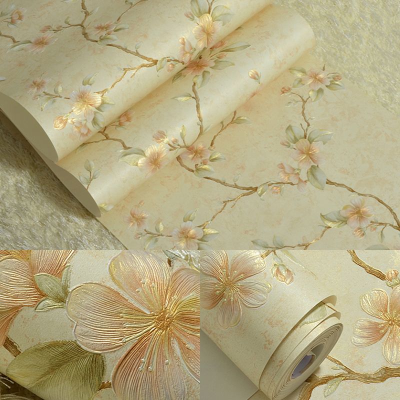 Peach Blossom Wallpaper Roll Farmhouse Waterproof Bedroom Wall Decoration, 57.1-sq ft