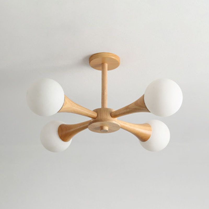Modern Ceiling Lamp Simplicity Wooden Bedroom Chandelier with White Glass Shade