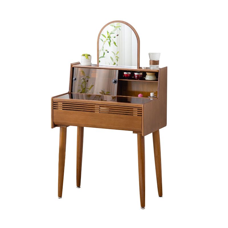 Modern Drawer Dressing Table Solid Wood Dresser Mirrored Vanity in Brone