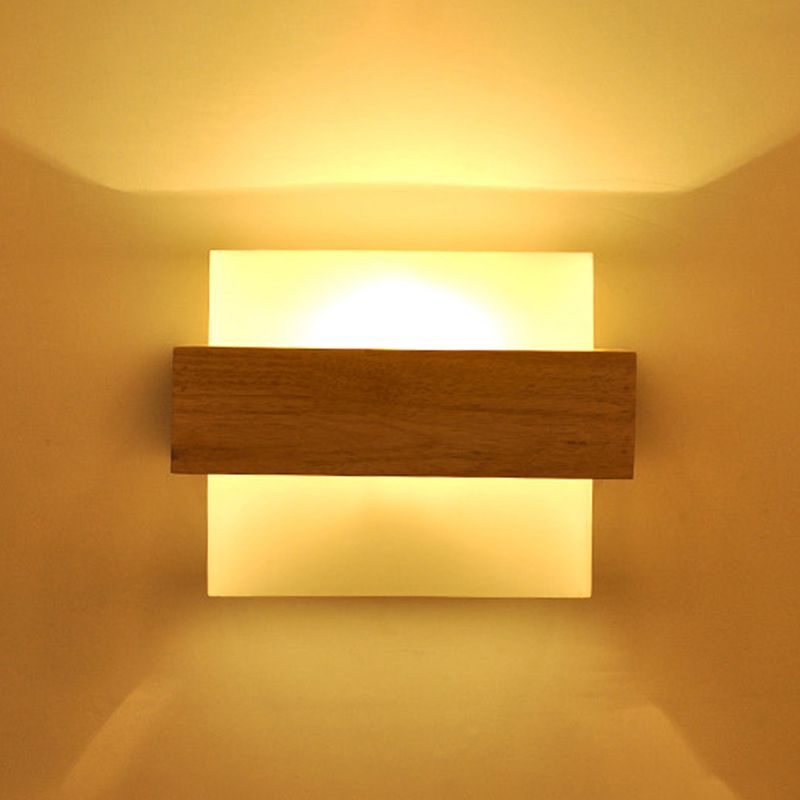 Modern Style Rectangular Wall Sconce Lights Wood 1 Light Wall Mount Lighting