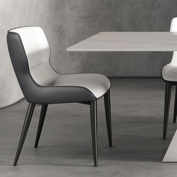 Modern Style Sintered Stone Dining Set with White Rectangle Shape Table and Double Pedestal Base