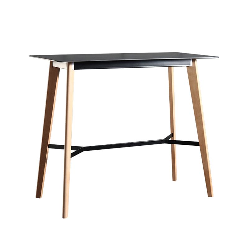 Modern Indoor Rectangle Trestle Bar Dining Table in Stone and Wood