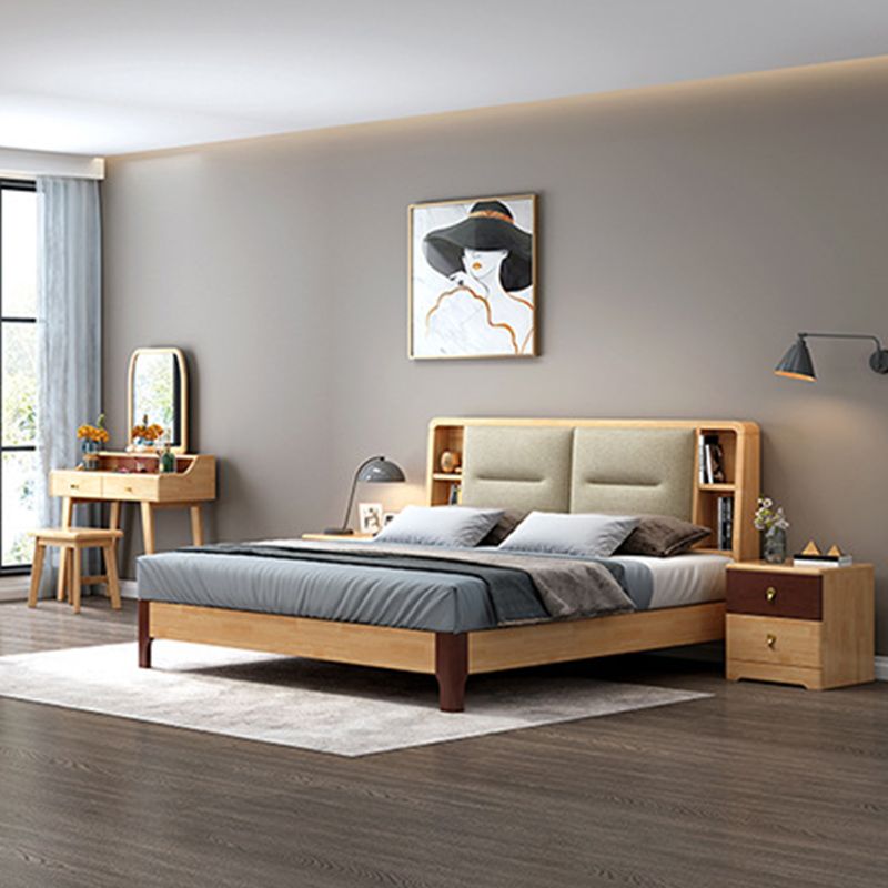 Scandinavian Solid Wood Storage with Rectangular Headboard Bed Frame