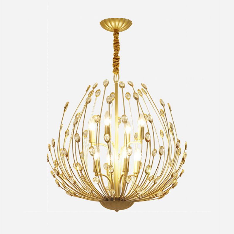 Lustre de style européen Light Crystal Gold Multi-Head Pendant Light pour le salon