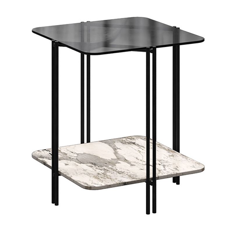 Modern Square Glass Side Table 23.62" Tall 4 Legs Shelf Included End Table