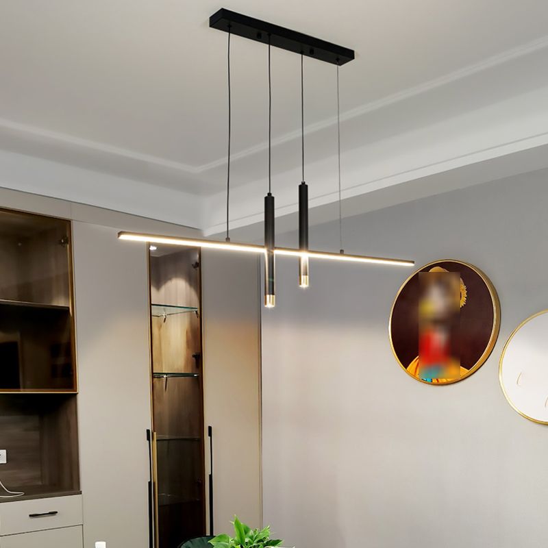 Black Geometric Island Lighting Simple Style Metal LED Pendant Light for Dining Room