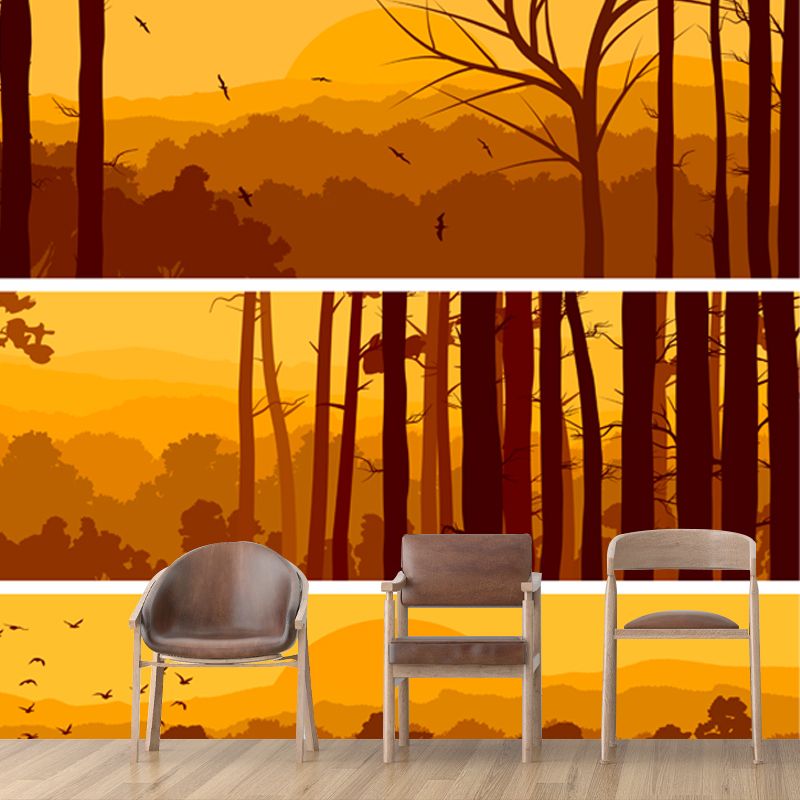 Nightfall Forest Wall Mural Decal Yellow Contemporary Wall Covering for Accent Wall