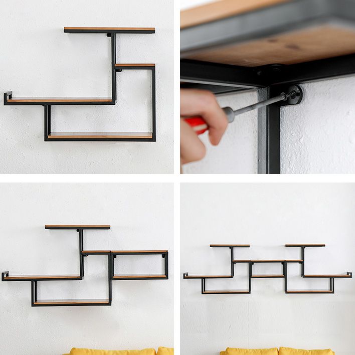 Wall Mounted Bookshelf Solid Wood Industrial Style Bookcase for Home Office