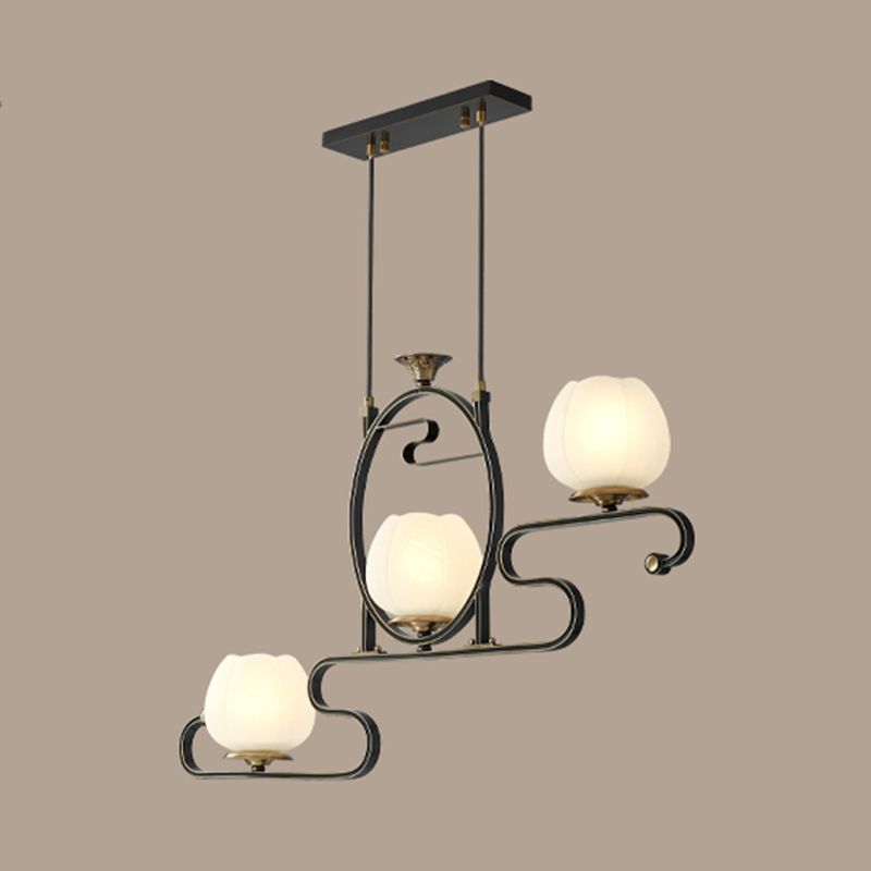 Flower Shape Glass Island Chandelier Modern Multi Lights Island Ceiling Light in Black