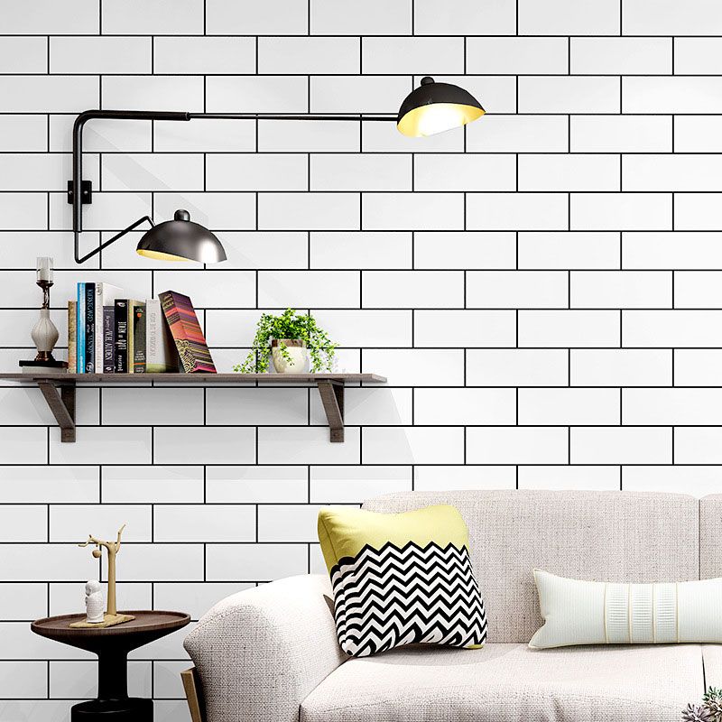 Nordic Simple Grid Brick Wallpaper in Black and White 20.5 in x 33 ft, Non-Pasted