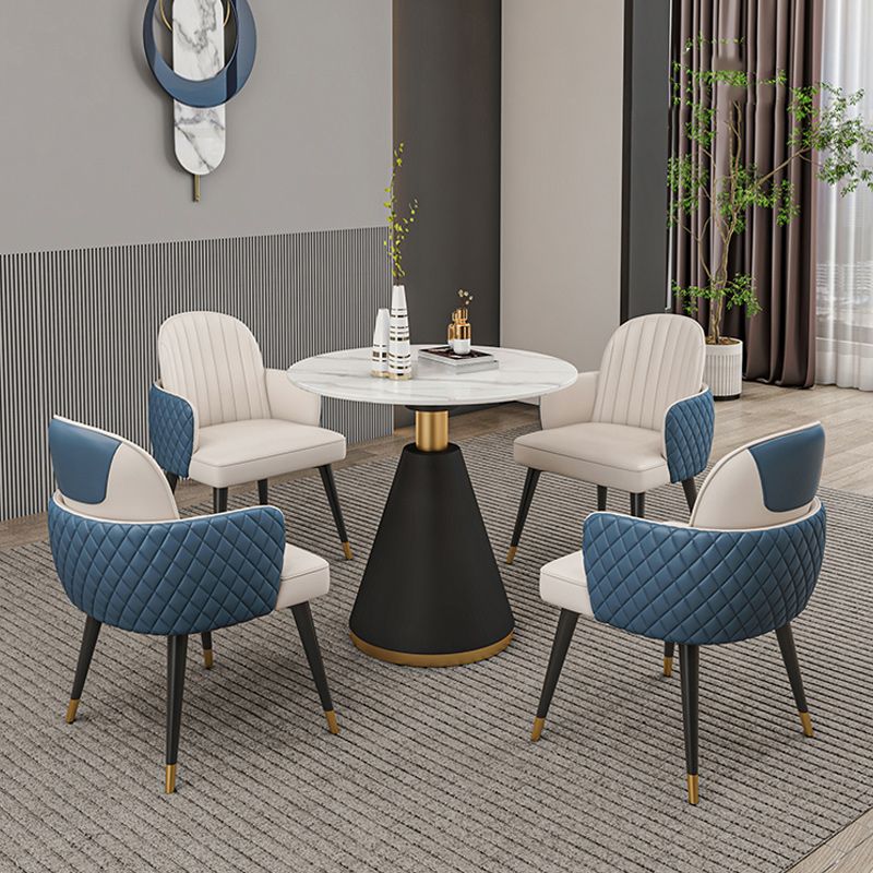 Glam 1/2/3/4/5 Pieces Dinette Set with White Sintered Stone Top Round Dining Table Set