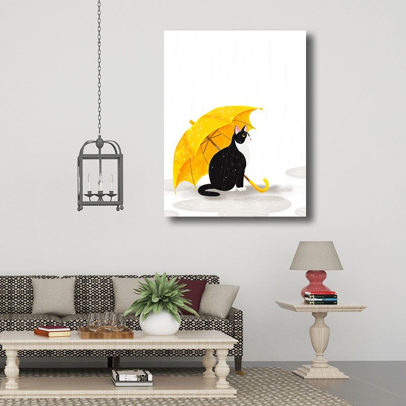Cartoon-Regen- und Regenschirm-Leinwand in hellen Farben, Wanddekoration für das Spielzimmer