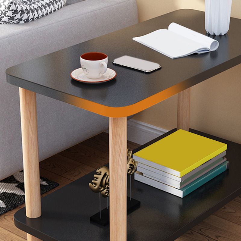 Double Tier End Table with Shelf Modern Sofa Side Table for Living Room