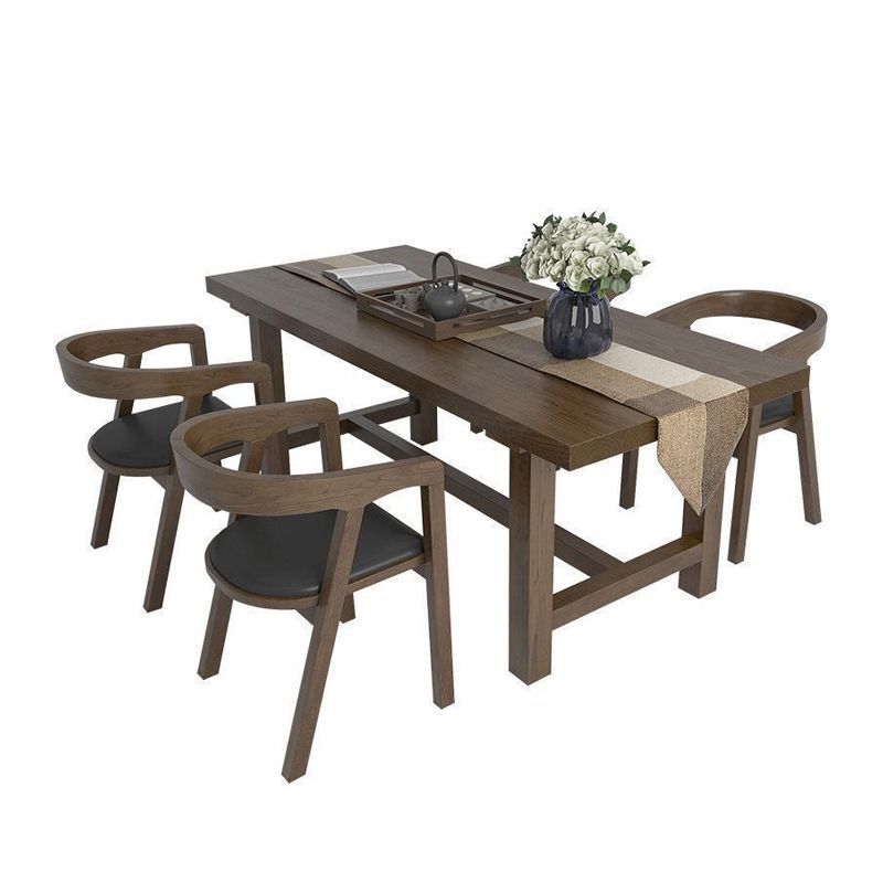 Industrial Dinette Table Rectangle Solid Wood Dinner Table in Brown