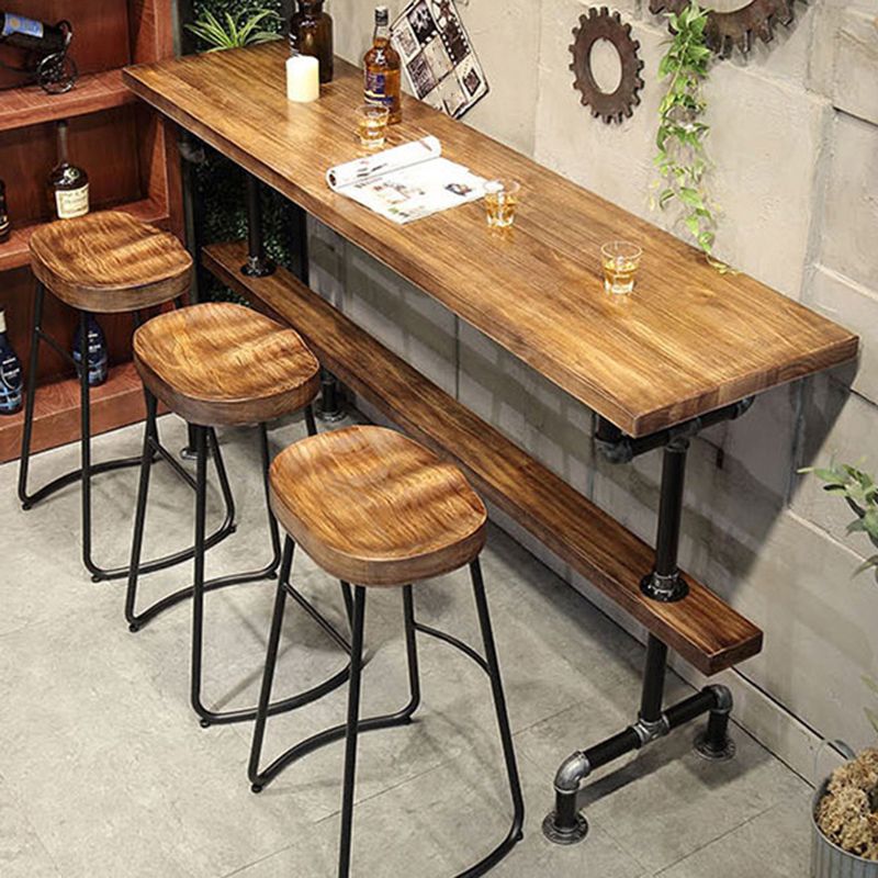 Wood Top Bar-height Table Black and Metal Legs Bar Table for Living Room