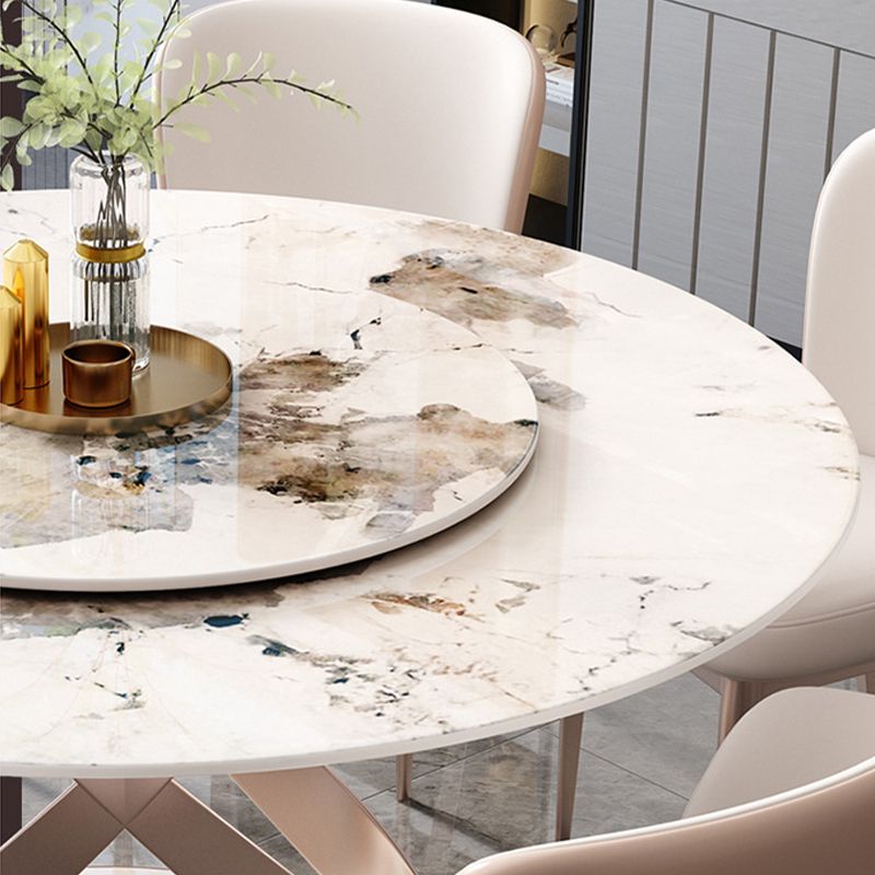 Mesa de comedor de piedra redonda de mesa contemporánea con base de pedestal sin plataforma giratoria