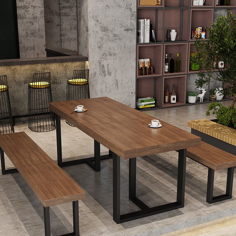 Industrial Dining Room Table Rectangle Solid Wood Dinette Table in Brown