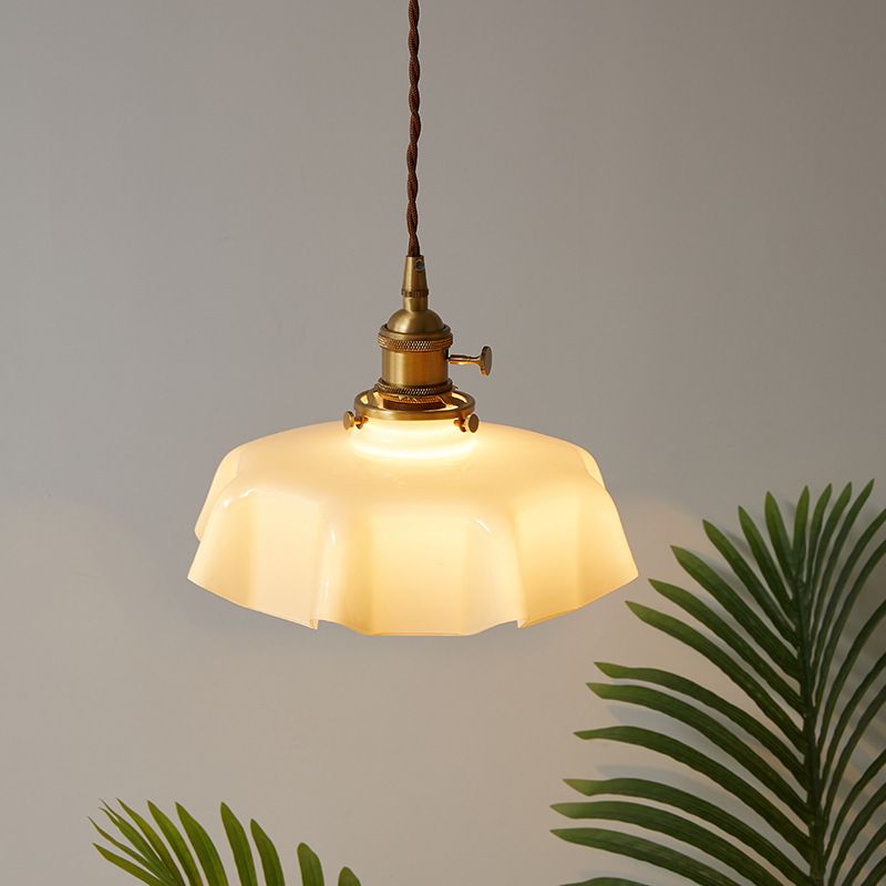 Pot Cover Shape Hanging Lighting Industrial Style Glass 1 Light Pendant Lamp