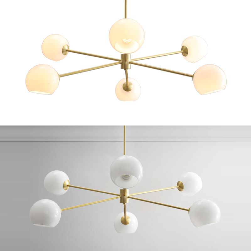 6 lichten goud kroonluchter licht moderne eenvoud witte glasbol schaduwverlichting armaturen