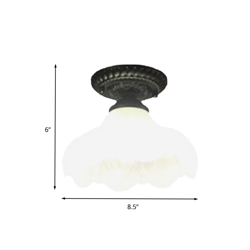 1 Light Scalloped Flush Mount Lamp Traditional White Glass Ceiling Mounted Fixture for Corridor