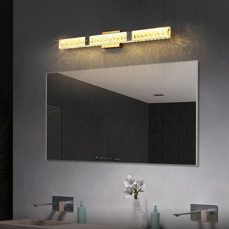 Postmodern Metal Wall Sconce Geometric Shape Vanity Lamp with Crystal Shade for Bathroom
