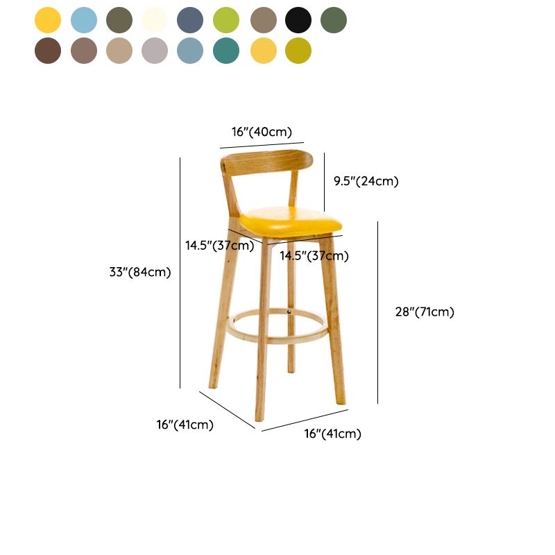 Industrial Backrest Counter Stool Rubber Wood Cafe Bar Stool with Cushion and Pedal