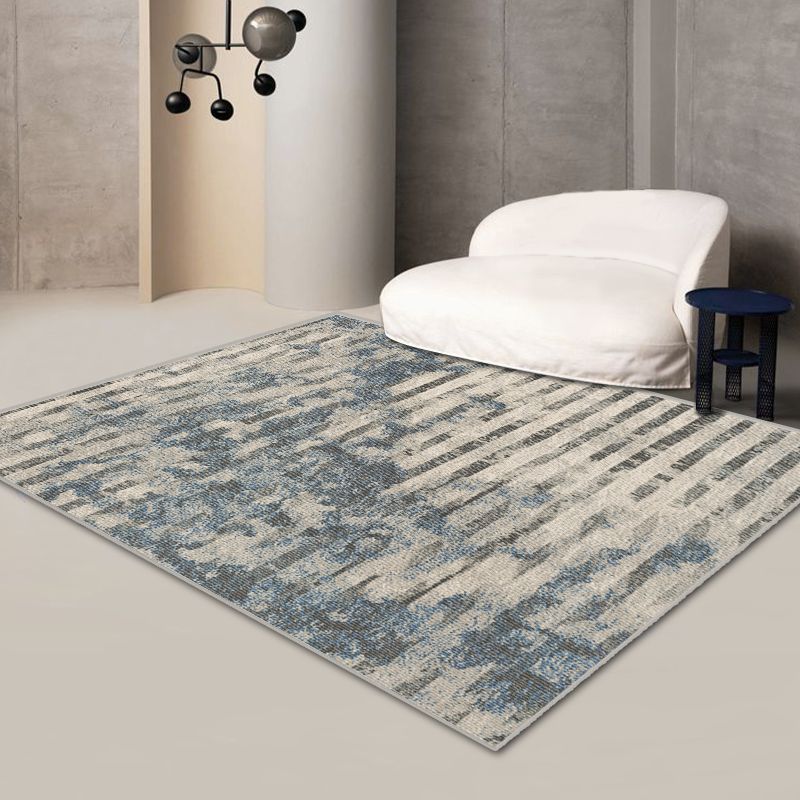Blue Modern Carpet Tie-Dye Pattern Polyester Area Rug Non-Slip Backing Rug for Living Room