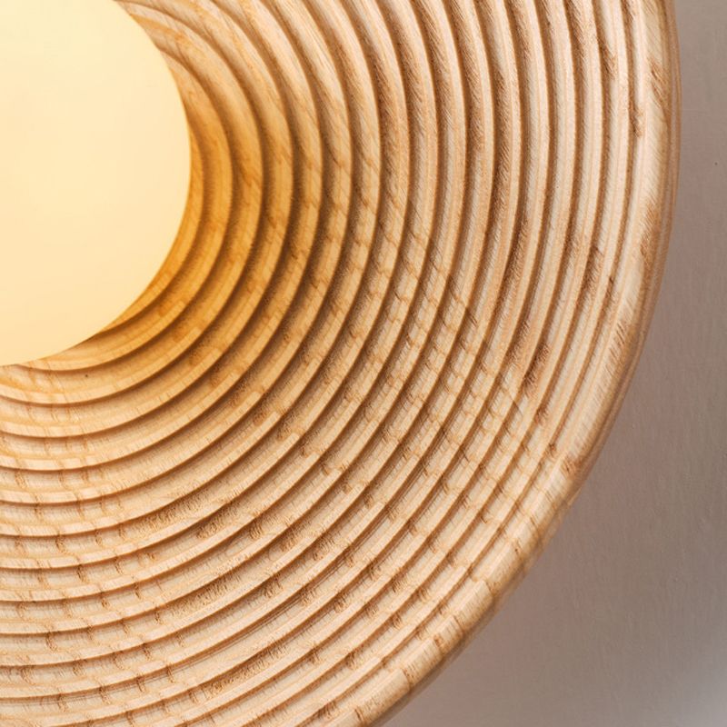 Round Shape Wood Wall Mount Light Modern Style 1-Light Wall Light Sconce