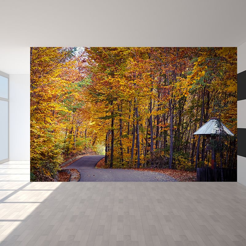 Peinture murale moderne de paysage de forêt brumeuse, couleur claire, décoration murale d'automne pour chambre à coucher