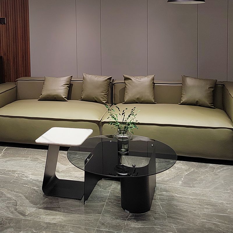Modern Round Coffee Table Glass Top Pedestal Coffee Table Set