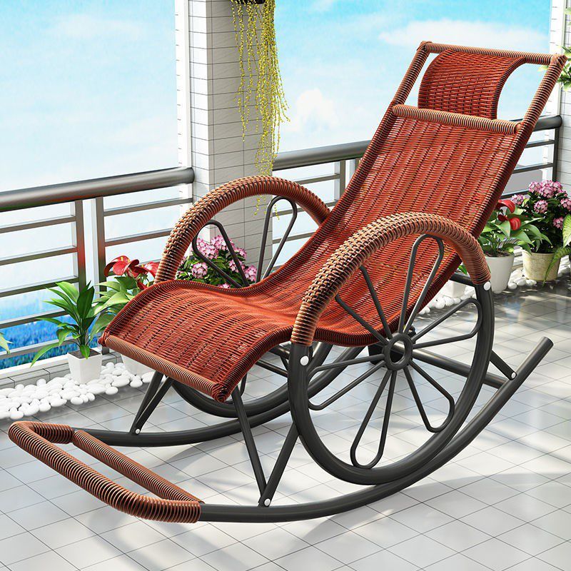 Contemporary Spindle Rattan Rocking Chair Metal Frame Wheel Handrail Design Rocker Chair