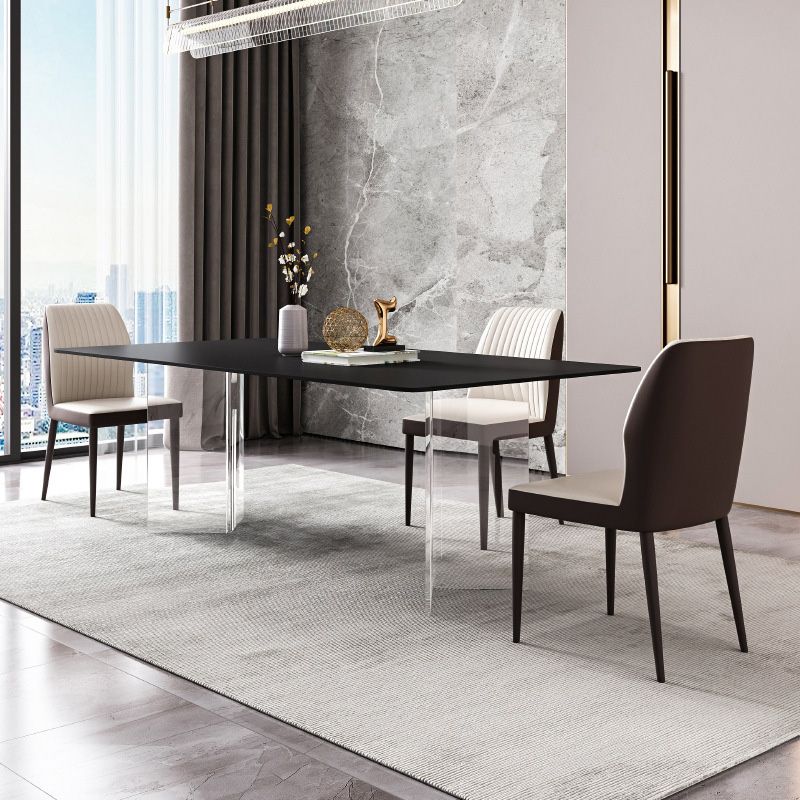 Modern Rectangle Dining Table Sintered Stone Table with Plastic Legs for Home Use