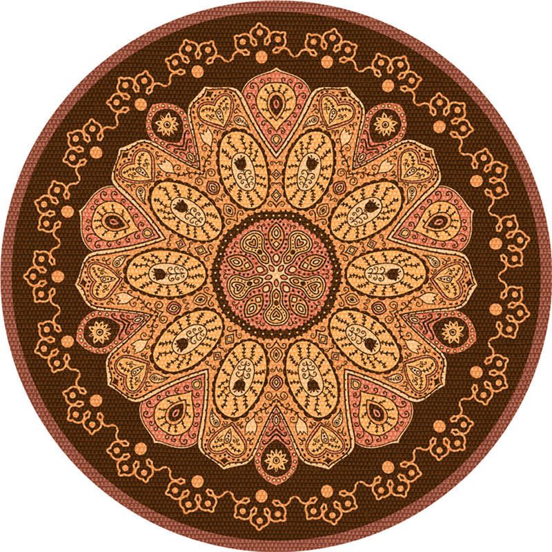 Moroccan Living Room Rug Multi-Color Flower Rug Polyester Machine Washable Stain Resistant Non-Slip Backing Area Carpet