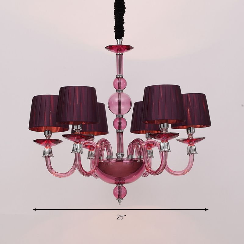 Lámpara de araña colgante tradicional Starburst 6/8/10 Bulbos Purple Glass Suspension Lámpara colgante con sombra de tela cónica