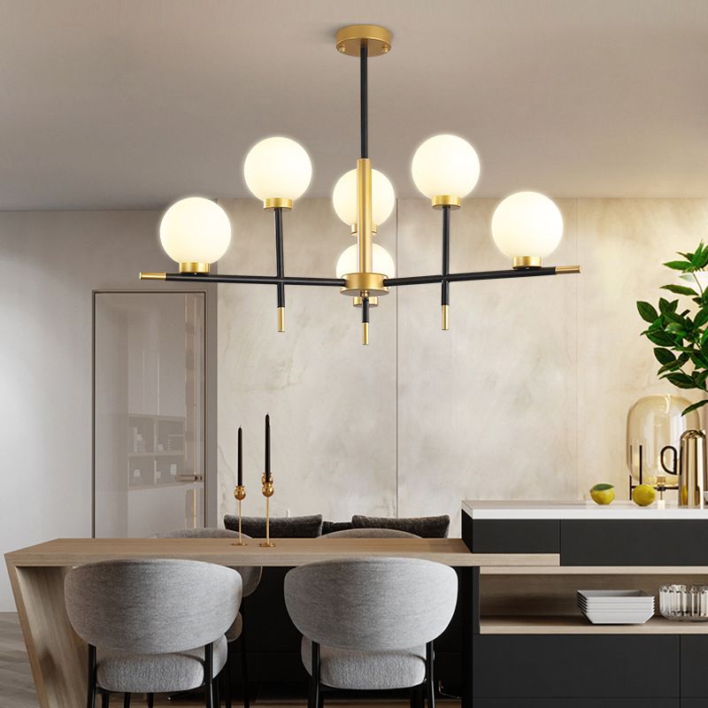 Zwart en gouden binnenhanglampje in moderne artistieke stijl Iron Globe kroonluchter met glazen schaduw