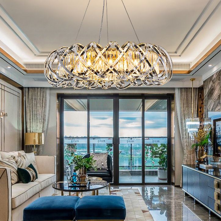 Postmodern Simplicity Geometric Hanging Chandelier Stainless Steel Suspension Lighting for Living Room